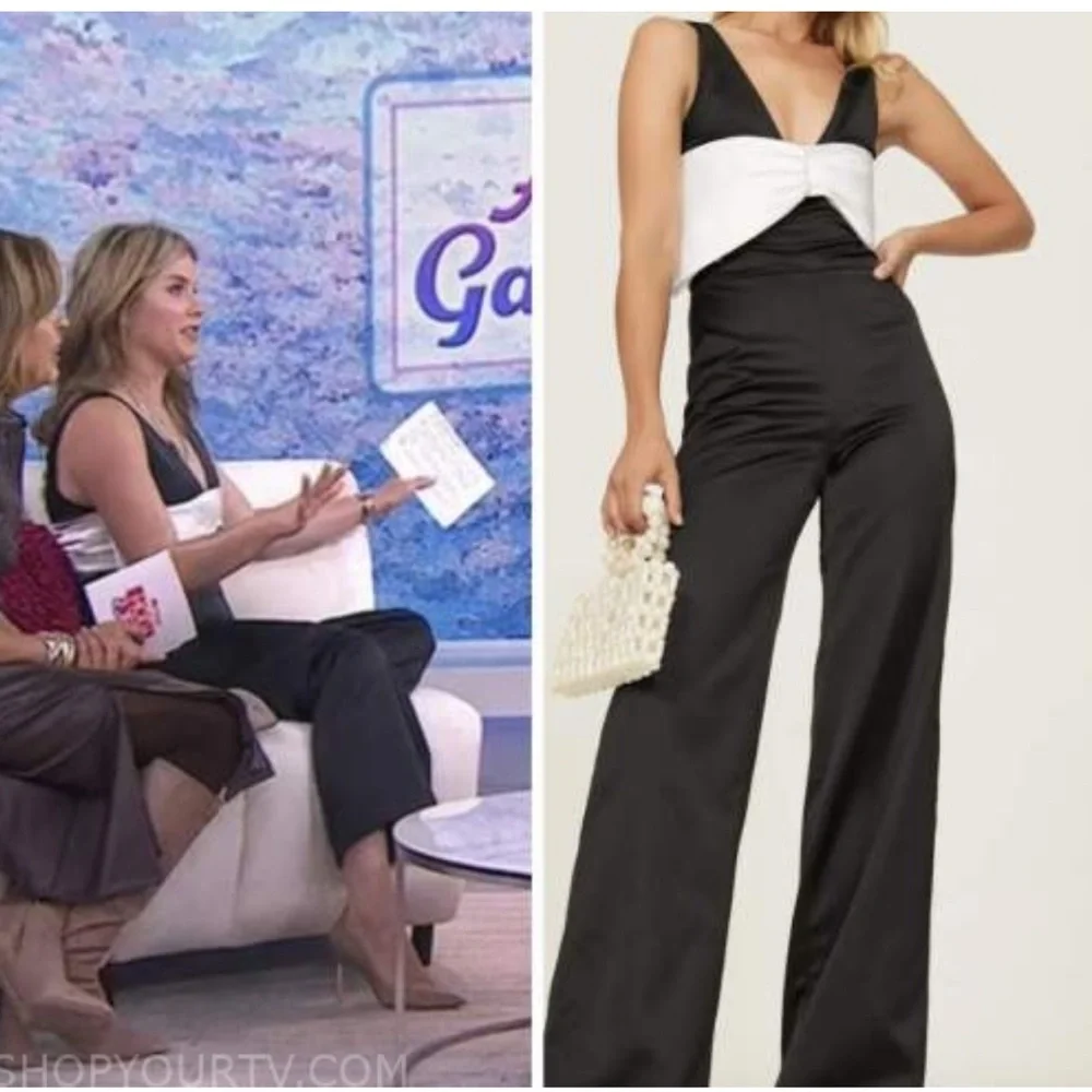 Alexis Marinna Black White Wide Leg Sleeveless V-Neck Cocktail Jumpsuit - Picture 2 of 9